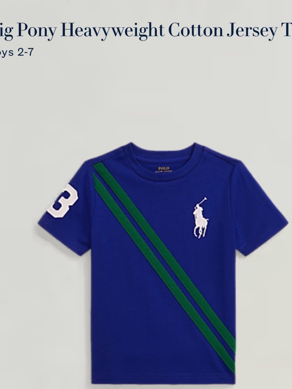 Polo by Ralph Lauren Royal Blue Tee with Green Stripes and White Pony